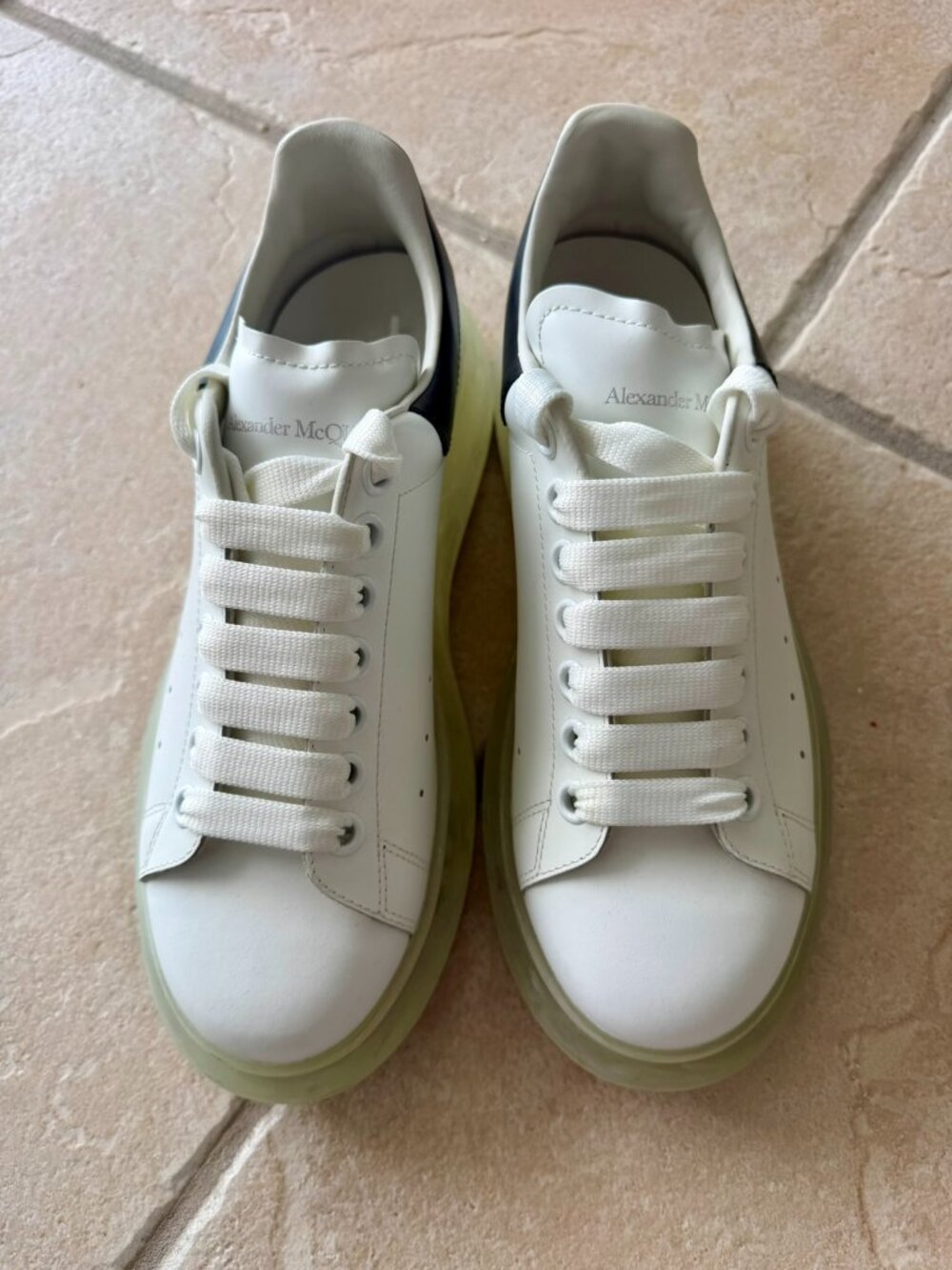 Alexander McQueen Oversized Clear Sole Sneakers White Black Leather EU 39